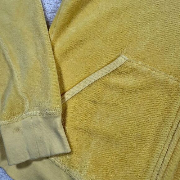 Vintage Y2K Juicy Couture Women’s Velour Hoodie Zip Up Yellow Sweatshirt - Picture 2 of 6